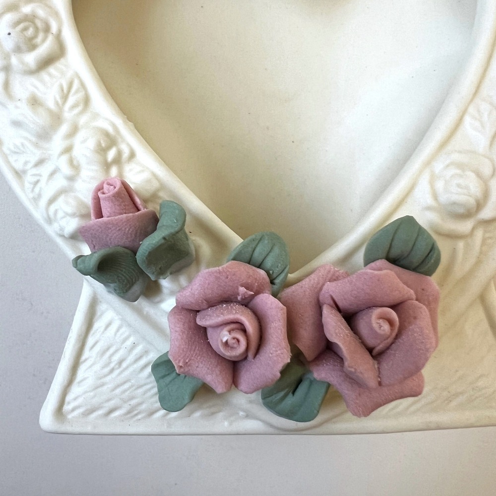 Vintage Estate Manor Porcelain Heart Photo Frame Pink Roses Floral - Picture 9 of 13
